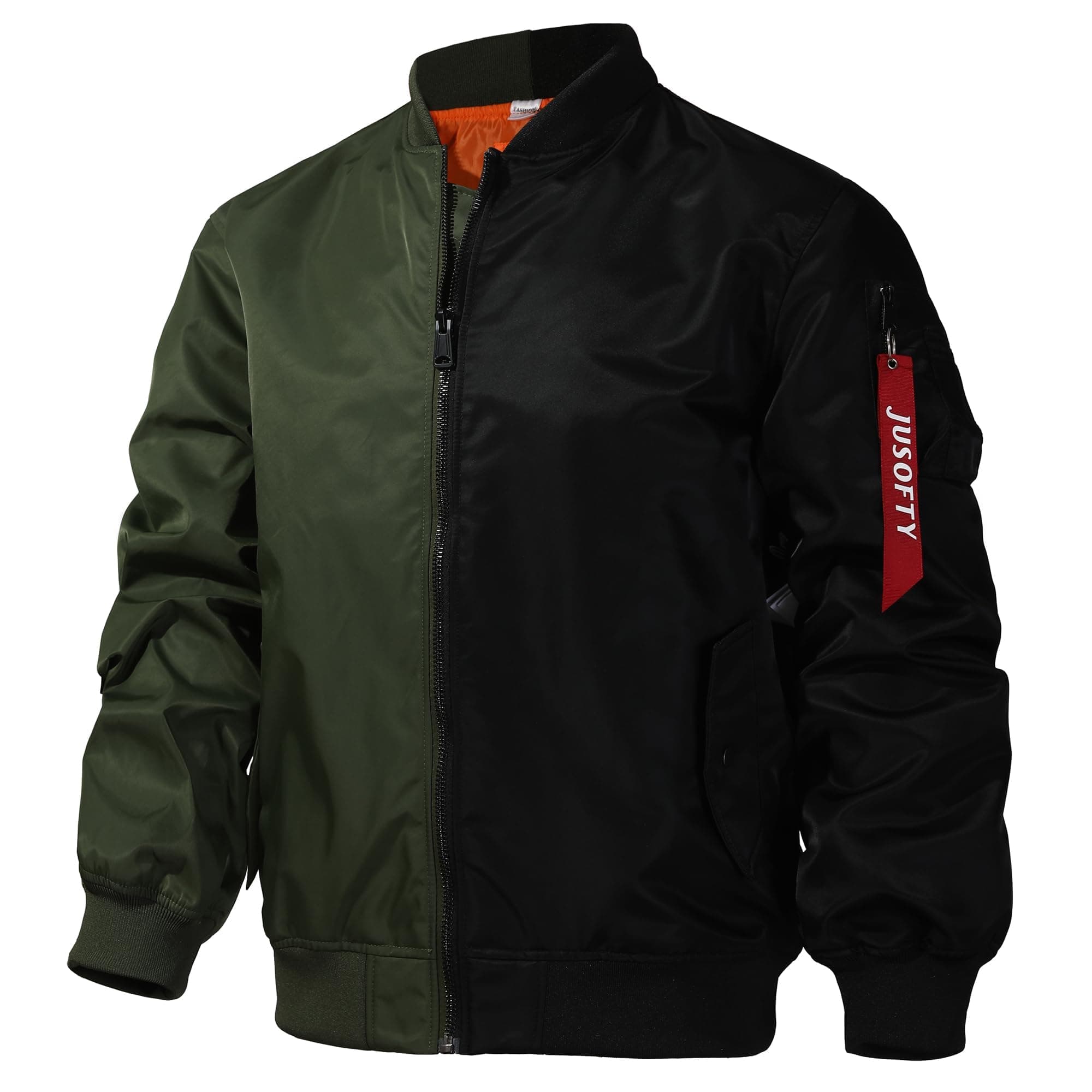 🛩️ GOLYOY Herren Leichte Dünne Bomberjacke mit Ärmeltasche Blouson Jacke Übergangsjacke Stehkragen US Fliegerjacke - Schwarz&Grün XL