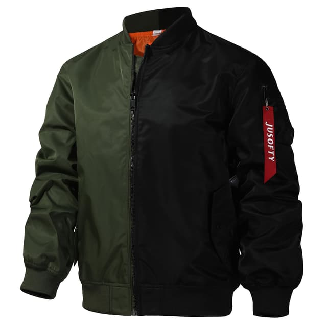 🛩️ GOLYOY Herren Leichte Dünne Bomberjacke mit Ärmeltasche Blouson Jacke Übergangsjacke Stehkragen US Fliegerjacke - Schwarz&Grün XL