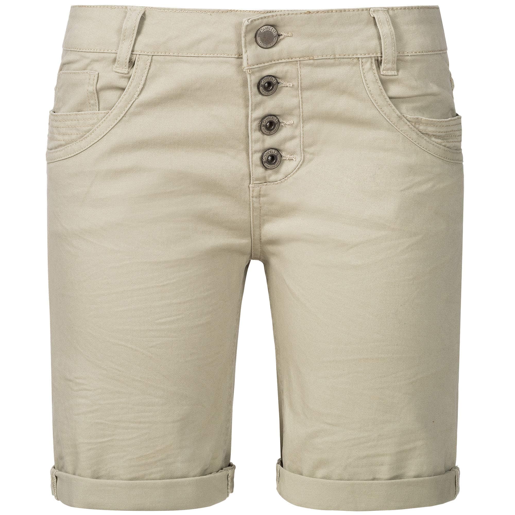 Sublevel Damen Denim Bermuda Chino Stretch Shorts mit Aufschlag 🌟 Bequeme Kurze Hose im Used Look S Stone Green