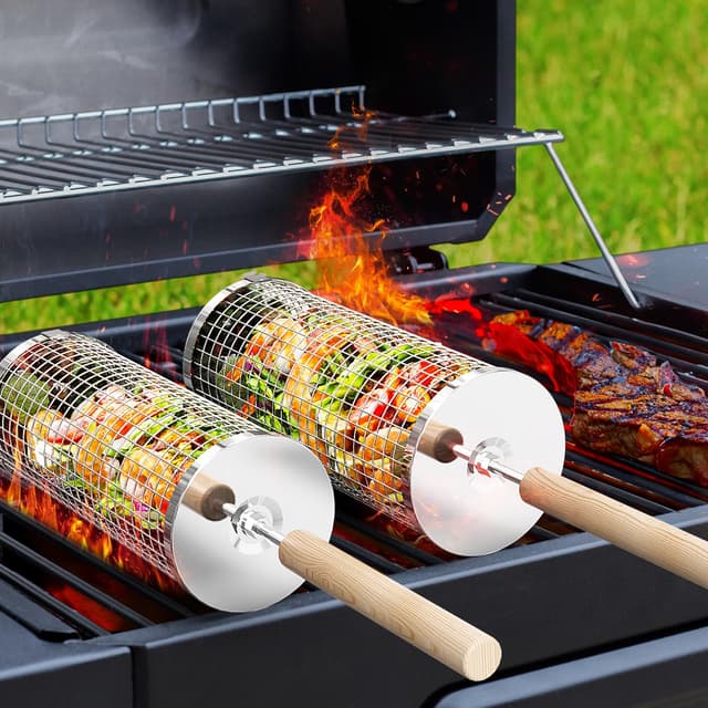 🔥 Ivtivfu Nestendes Rollendes Grillkorb Set - Perfektes Geschenk für Grillliebhaber 🍖🔥
