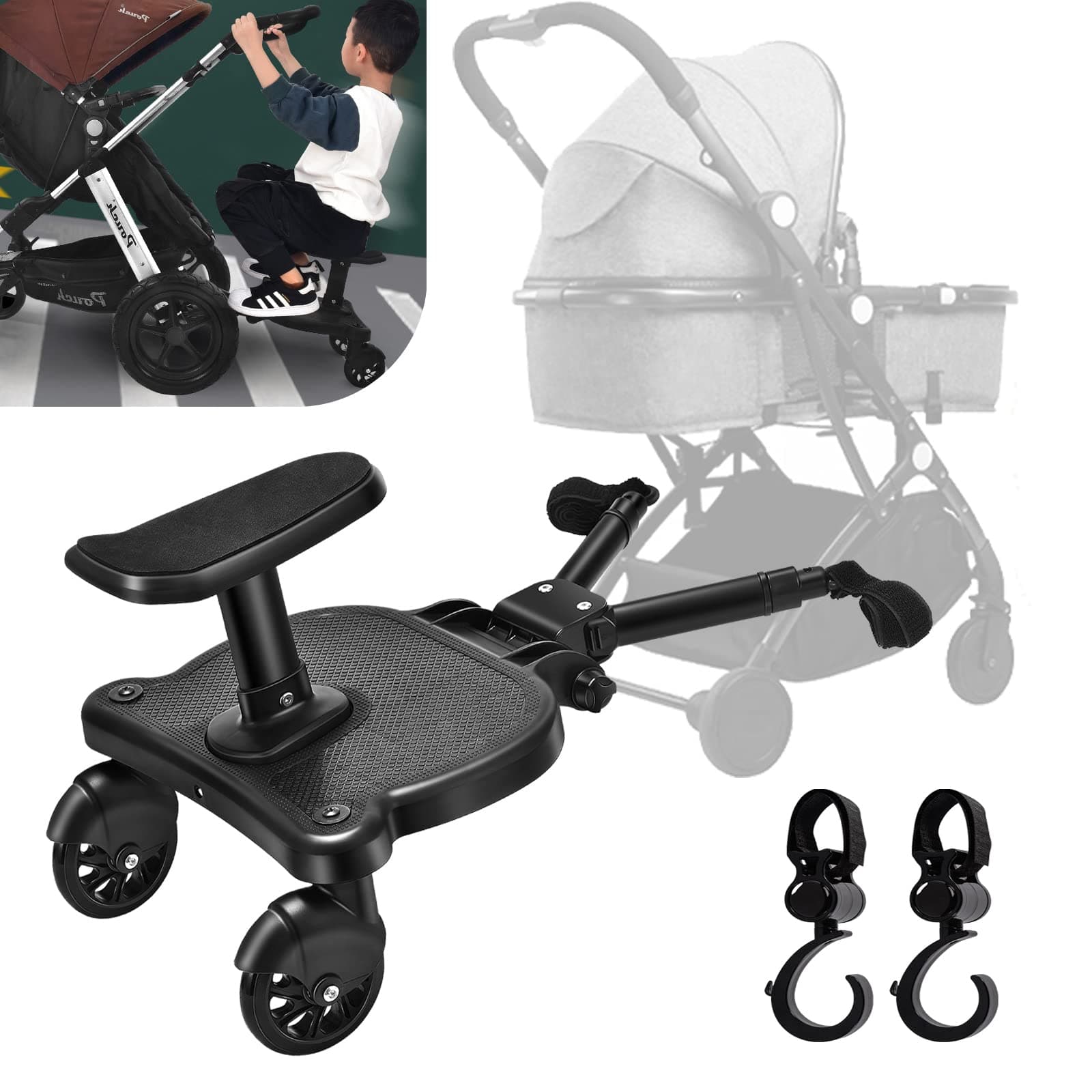 Buggy Board für alle Kinderwagen mit Sitz und Trittbrett