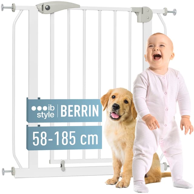 ib style Treppenschutzgitter für Babys Berrin 58-185 cm, Türschutzgitter, Absperrgitter für Haustiere, Weiß, 68-76 cm 🚪🐾