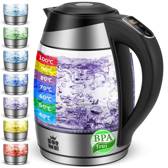 ForMe Glas Wasserkocher 1,8L mit LED Farbwechsel | BPA Frei | Teekocher