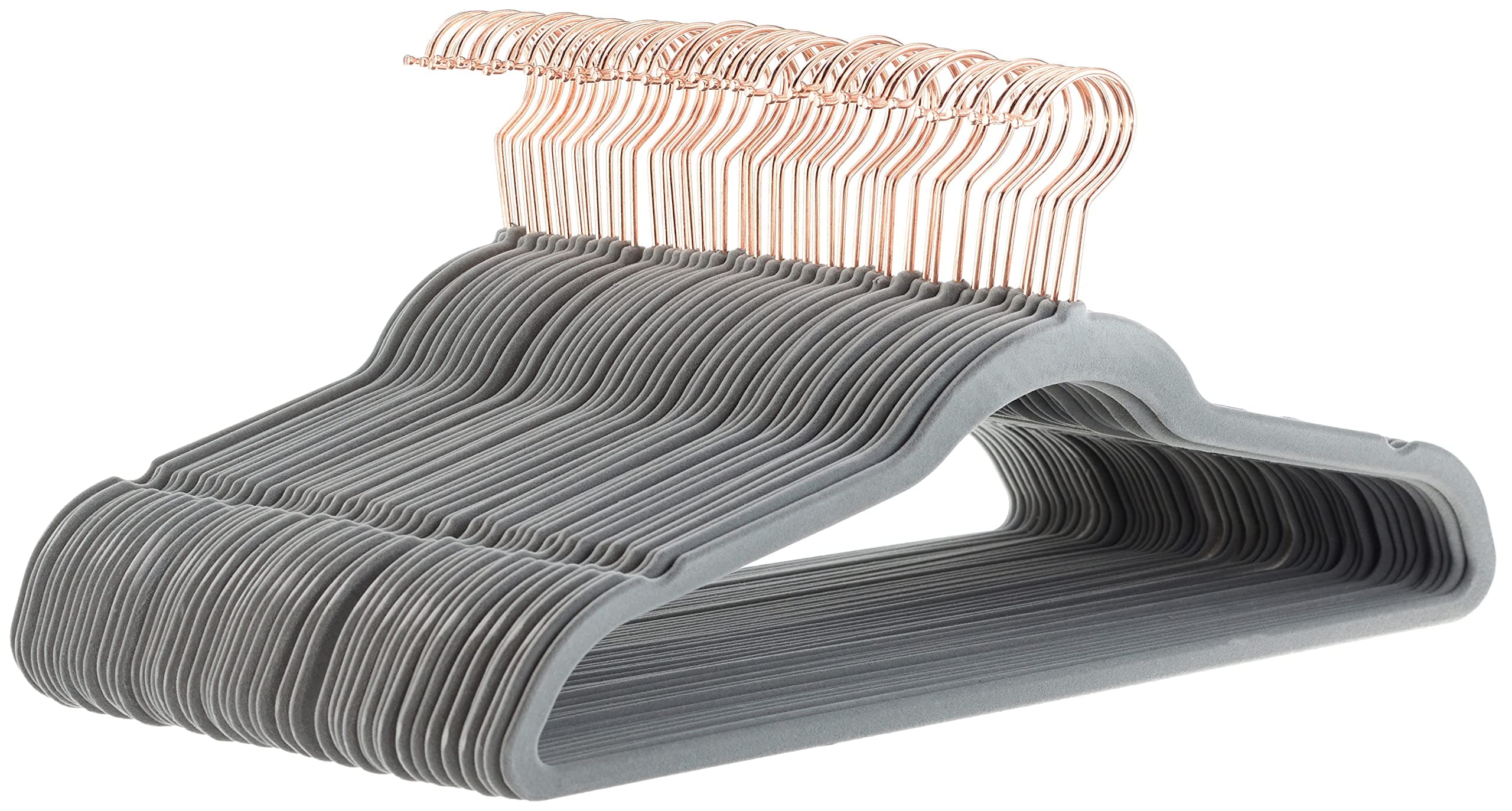 👔 Amazon Basics Kleiderbügel für Anzüge, Samt, schmal, rutschfest, 50 Stück Grau/Gold 👗