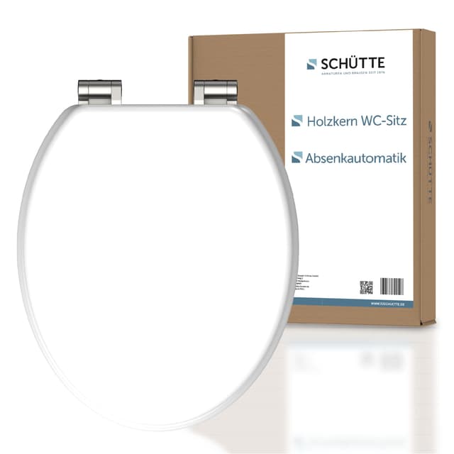 SCHÜTTE WC-Sitz mit Absenkautomatik aus Holz | Toilettendeckel aus MDF | Holzkern Toilettensitz mit Klodeckel | Klobrille -und Deckel belastbar bis 175kg | Weiß 😍🚽
