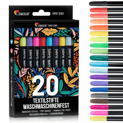 20 Textilstifte Waschmaschinenfest 🎨 - Textilfarbe Waschmaschinenfest - Ungiftig und Wasserdicht Angebot bei HelloDeals