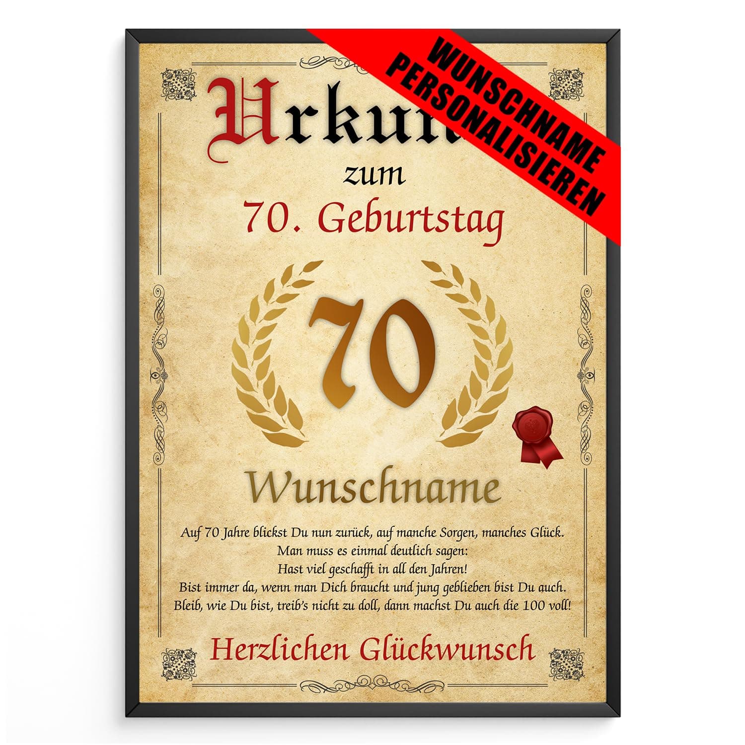 Tigerlino® Personalisierte Urkunde zum 70. Geburtstag 🎉 Geschenkidee personalisierbar