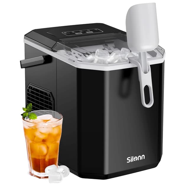 🌬️🧊 Silonn Mini Eiswürfelmaschine Schwarz 1.2 L - Selbstreinigend & Tragbar