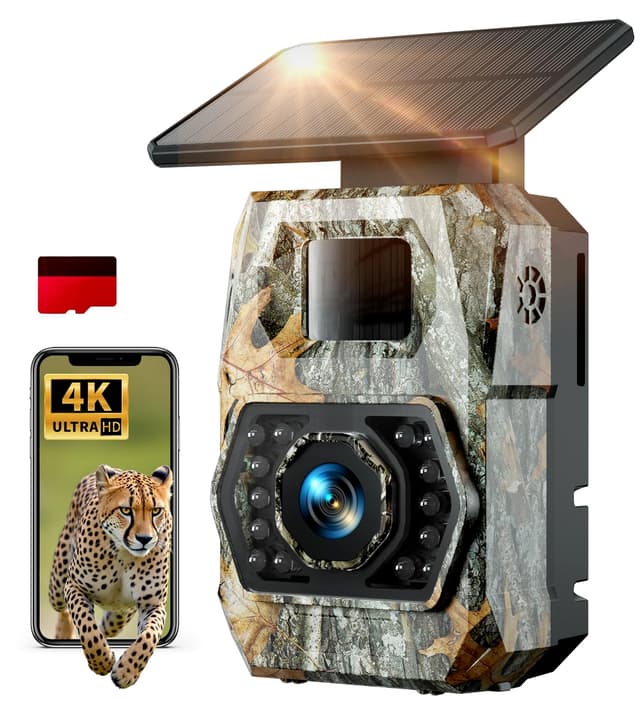 📸🦌 Wildkamera mit Handyübertragung App, 4K 60MP HD Solar WLAN Wildkamera 🌞🔋