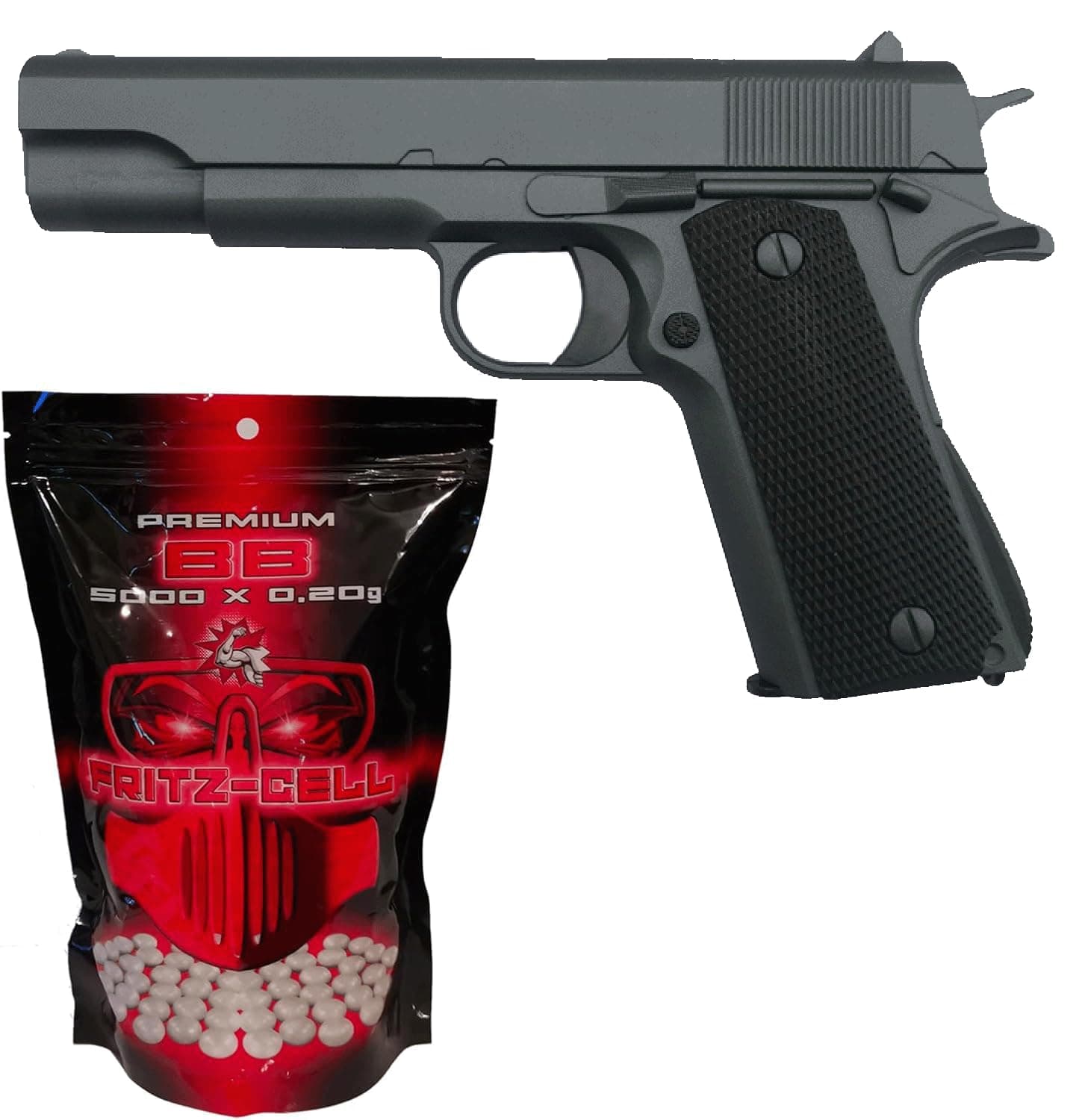 🔫 Fritz-Cell Airsoft Pistole 1911 Federdruck Softair 0,5 Joule + 5000 x 6 mm BB Kugeln 🎯