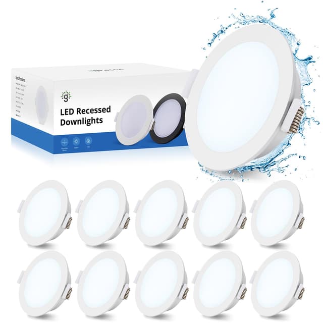 Angebot: Gr4tec LED Einbaustrahler 230V Flach 10x 5W LED Spots Badzimmer IP65 Kaltweiß 6500K 400LM