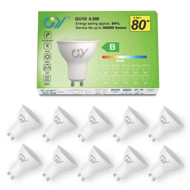Angebot: GY GU10 LED Neutralweiß Lampe 4,9W 790 Lumen 4000K 10er-Pack