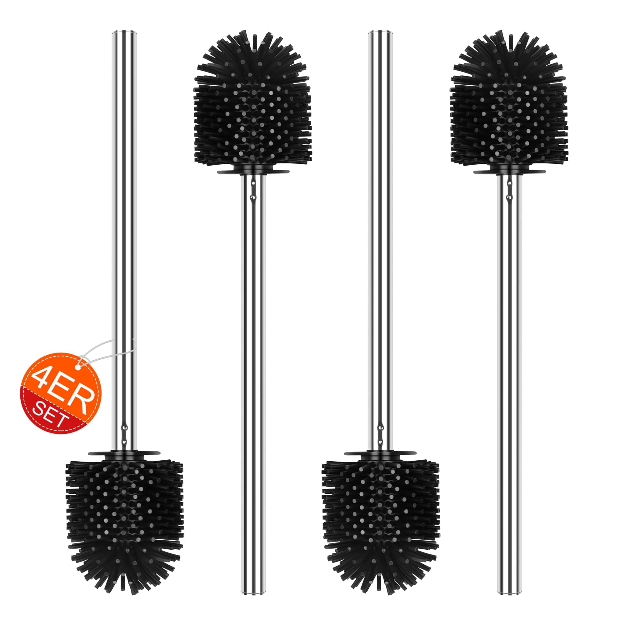 🚽🧼 Einesin 4 Stück Silikon WC-Bürste mit Edelstahlstiel - Schwarz 4 Stück（silikon/Schwarz) 🧼🚽