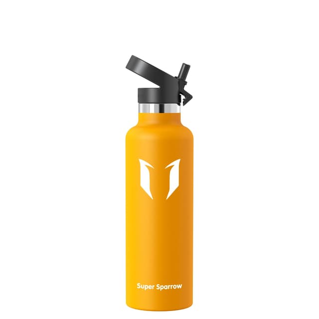 Super Sparrow Trinkflasche Edelstahl - Thermobecher - 350ml, 500ml, 750ml, 1L - FlipFlow Trinkflaschen mit Strohhalm - BPA-Frei Thermoskanne, Thermosflasche für Sport, Travel, Schule, Outdoor 750 ml C- Mango 🌟🌿🥤