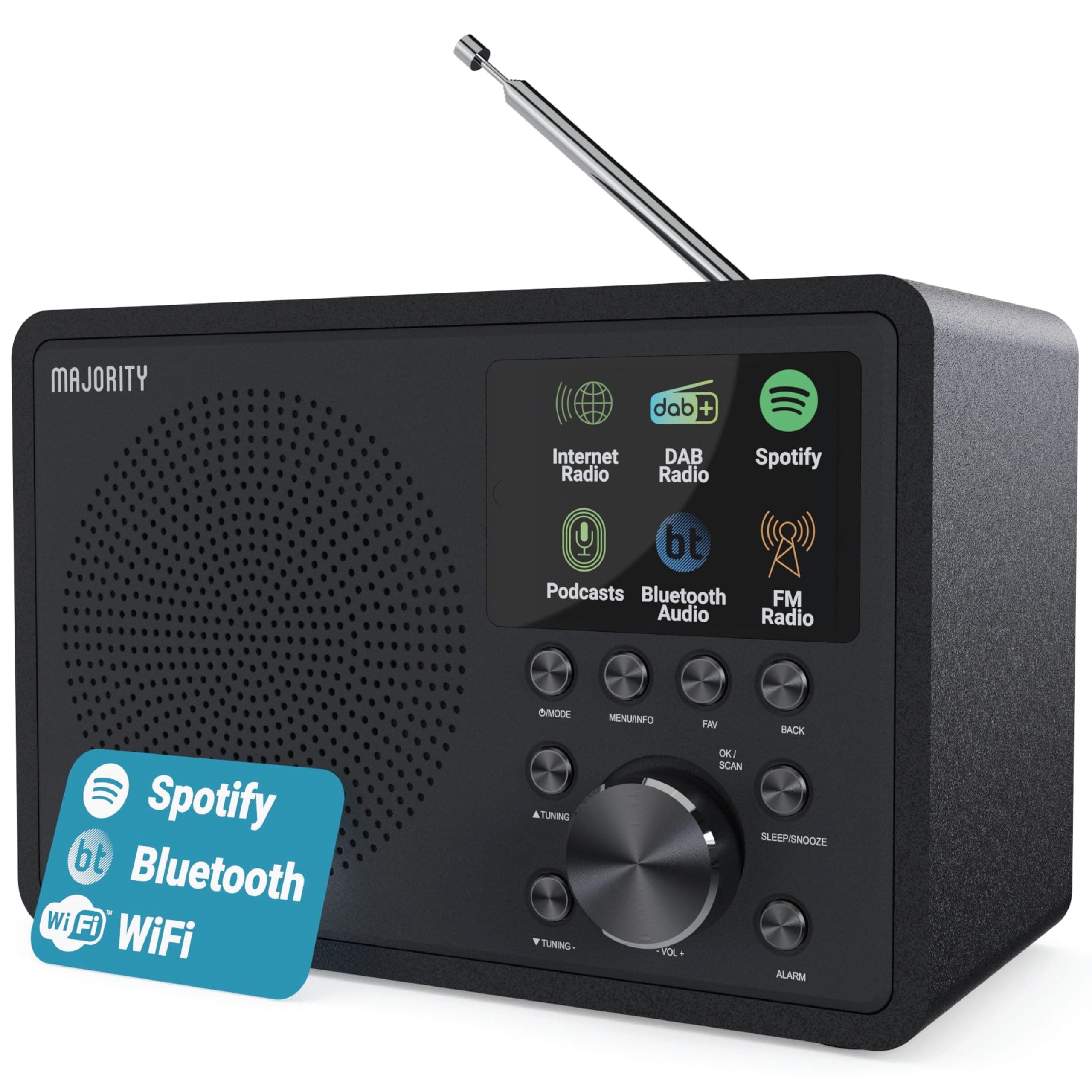 Internetradio WLAN | DAB+ Radio mit Bluetooth | DAB Plus Radio Küchenradio | Internet WLAN mit DSP Lautsprecher | Digitalradio | Frontier Oktiv App Fernsteuerung | MAJORITY Touro 🎶📻