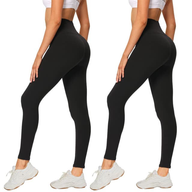 🌟 AMIYOYO 2er Pack Leggings für Damen 🌈 High Waist Leggins 🩰 Blickdicht Elastische Bauchweg Hosen 🏋️‍♀️ Weiche Sporthose für Yoga Fitness Outdoor Freizeit Leggings 34-40 Schwarz*2