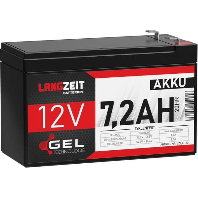 LANGZEIT Akku 12V 7,2Ah Gel Profi Blei-Akku 🌟 Hochleistungsakku ⚡️ extrem zyklenfest 🔄