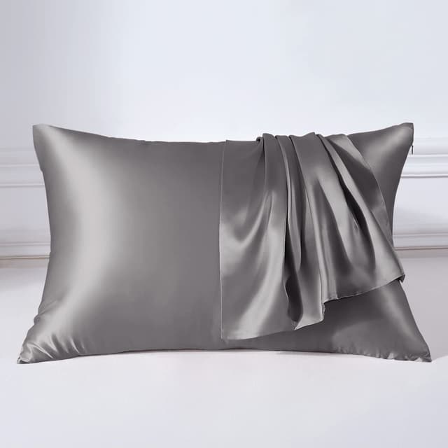 THXSILK Seidenkissenbezug 40x80 cm - Doppelseitige 100% Maulbeerseide 😍 - Hypoallergen mit Versteckter Reißverschluss 🌿 - 22 Momme Kissenbezug Seide 40 x 80 für Haar und Haut (Grau, 1 Stück) 40x80cm Grau