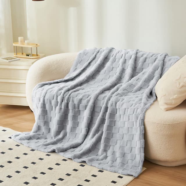🛋️ Kuscheldecke Flauschig Decke 200 x 230 Fleecedecke – Weiß Karierte Decken Weiche Warme Gemütlicher Schachbrettmuster Wohndecke Decken für Sofa Couch Bett Grau 200 x 230 cm