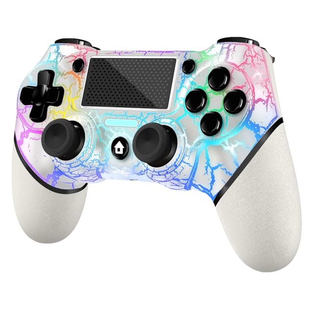 AceGamer Wireless Controller für PS4, White Crack Custom Design mit RGB-Licht
