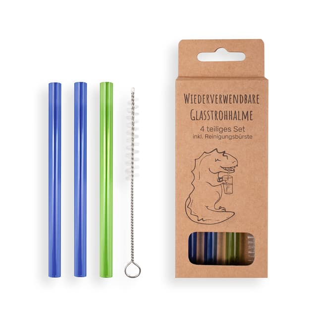 Angebot: 3 Stück Glasstrohhalme Grün/Blau 🌱 | Kinder Strohhalme 🍹 | Spülmaschinenfest