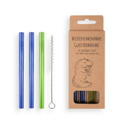 Angebot: 3 Stück Glasstrohhalme Grün/Blau 🌱 | Kinder Strohhalme 🍹 | Spülmaschinenfest
