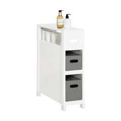 🌟 SoBuy BZR83-W Nischenregal mit 2 abnehmbaren grauen Körben 🌿 Küchenregal Badezimmerregal 🚽 Badschrank Nischenschrank - Weiß