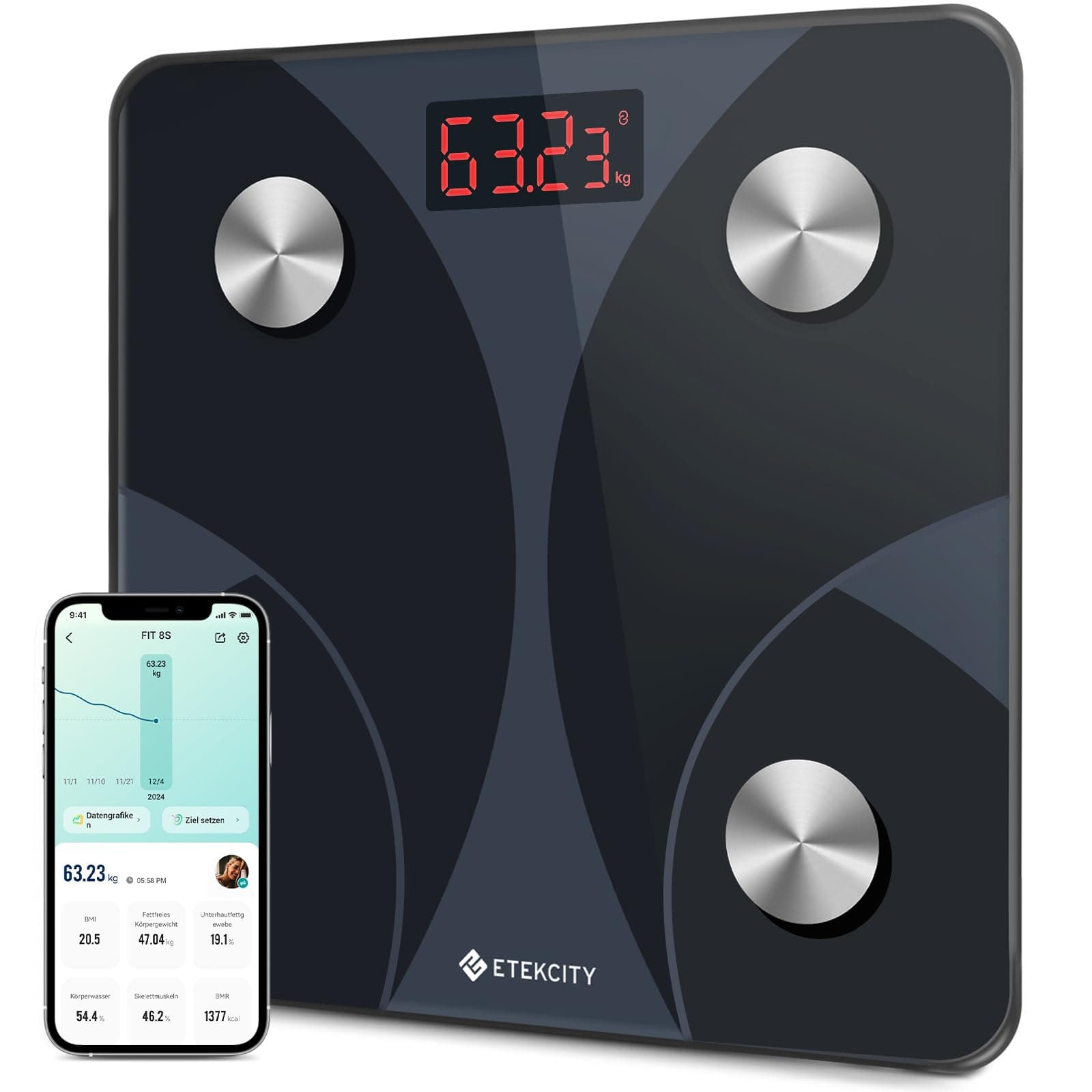 🌟 Etekcity Personenwaage Körperfettwaage 180kg/0,05kg - Mit APP & Bluetooth ⚖️