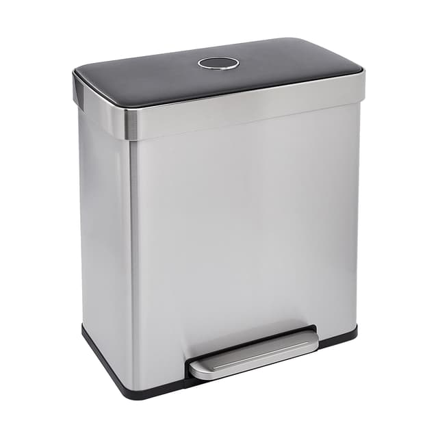 🗑️🌟 Amazon Basics 60L Recycling-Mülleimer mit 2 Fächern in Silberfarben
