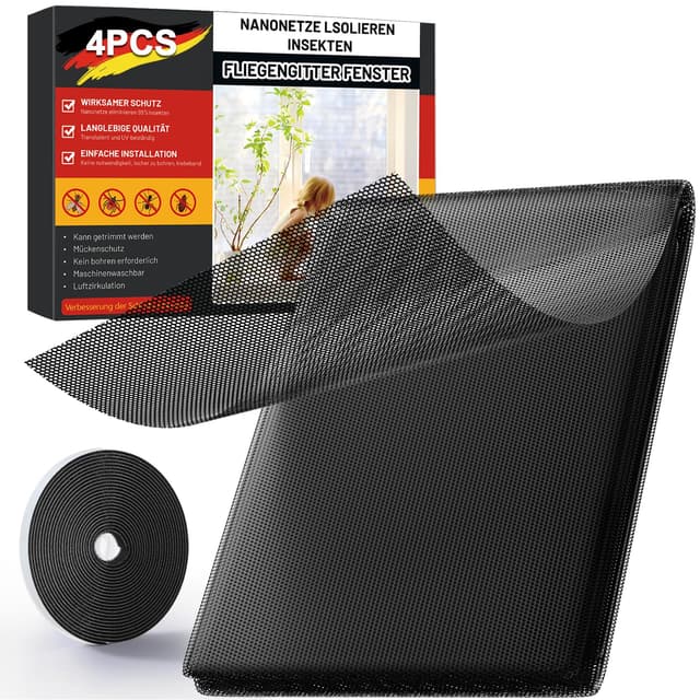ZUIYIN Fliegengitter für Fenster - 4er Set | 130 x 150 cm | Schwarz 🪲🪰