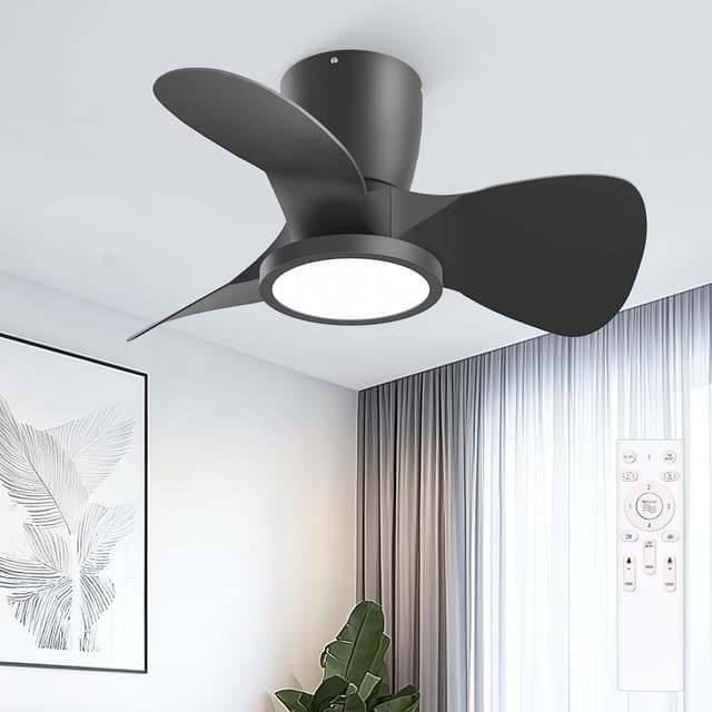 🌬️🌟 Ateroll Deckenventilator mit Beleuchtung, Ø61cm, 3CCT (3000K-4000K-5000K), 1500 lm Deckenventilator mit Fernbedienung, 4 Geschwindigkeiten, Timer für Wohnzimmer, Schlafzimmer (Schwarz) 🛋️💤