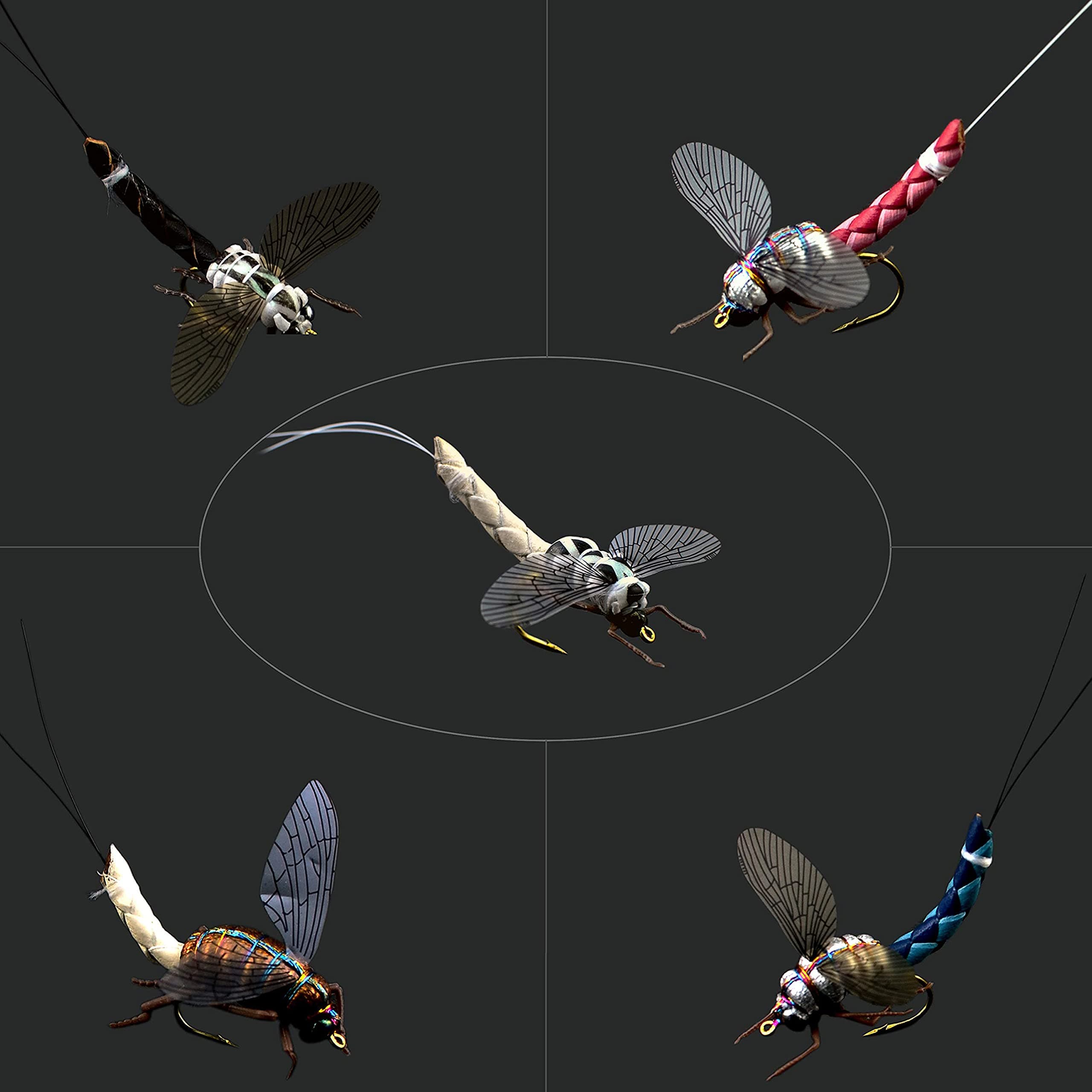 🎣 Fliegenfischen Fliegen-Set mit Fliegenbox/Nymphen/Trockenfliegen,Nassfliegen/Streamer/Realistische Fliegen Schwarz