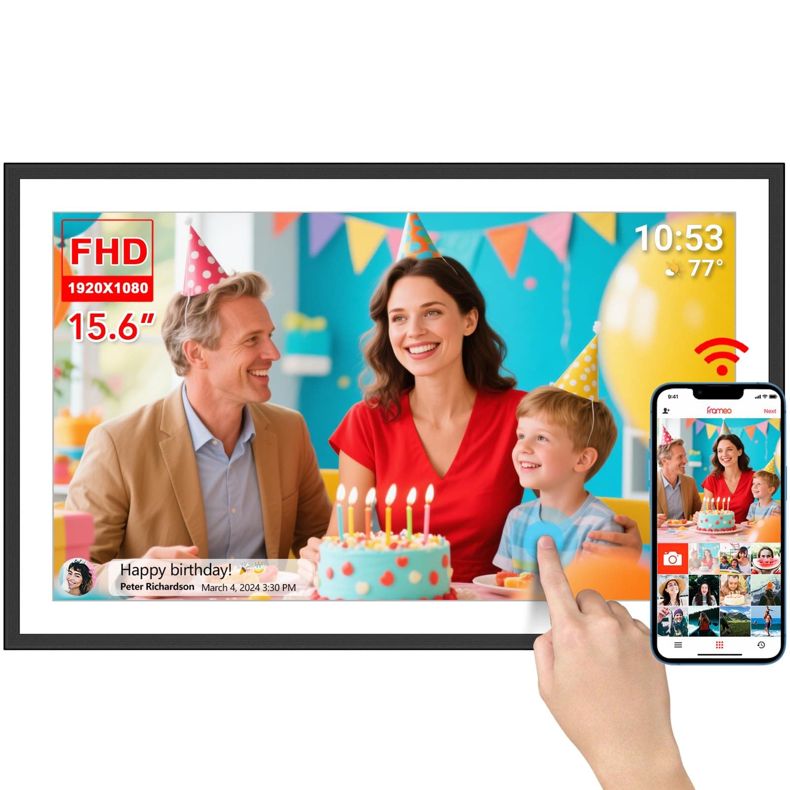 FRAMEO Digitaler Fotorahmen 15,6-Zoll - Extra Große WiFi Digitaler Fotorahmen 👩‍👦‍👦📸