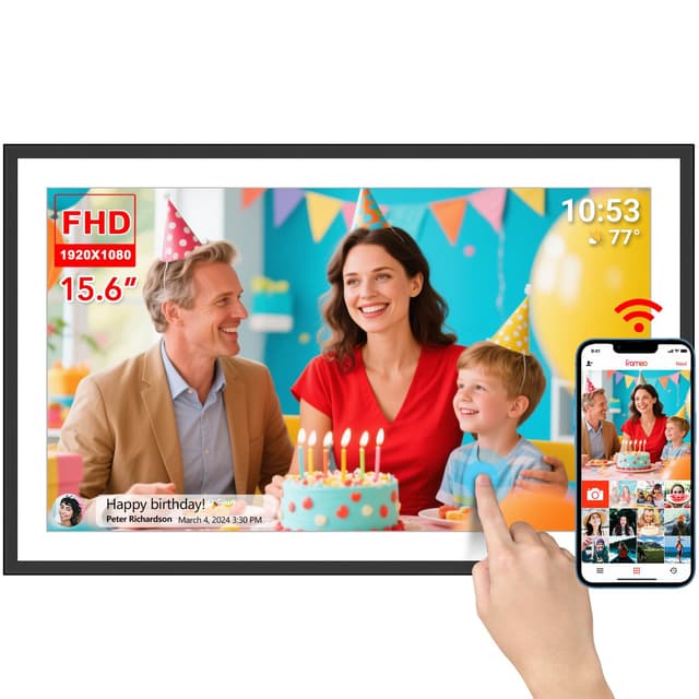 FRAMEO Digitaler Fotorahmen 15,6-Zoll - Extra Große WiFi Digitaler Fotorahmen 👩‍👦‍👦📸