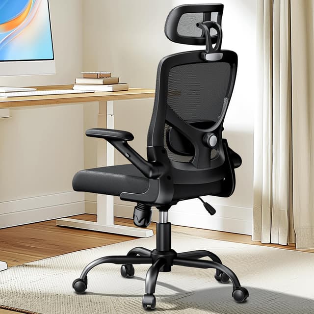 Marsail Bürostuhl Ergonomisch 🪑 Verstellbare Lordosenstütze Kopfstütze und Armlehne Höhenverstellung und Wippfunktion Schwarz