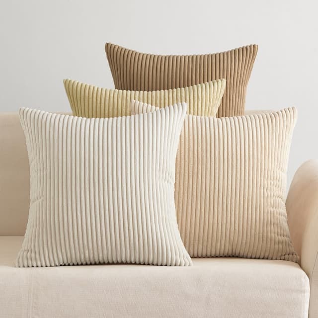🌟 EMEMA Kissenbezug Kordsamt Zierkissenbezug 4er Set Dekokissen Sofakissen 40x40 cm - Beige Serie 40 x 40 cm, 4 Stück