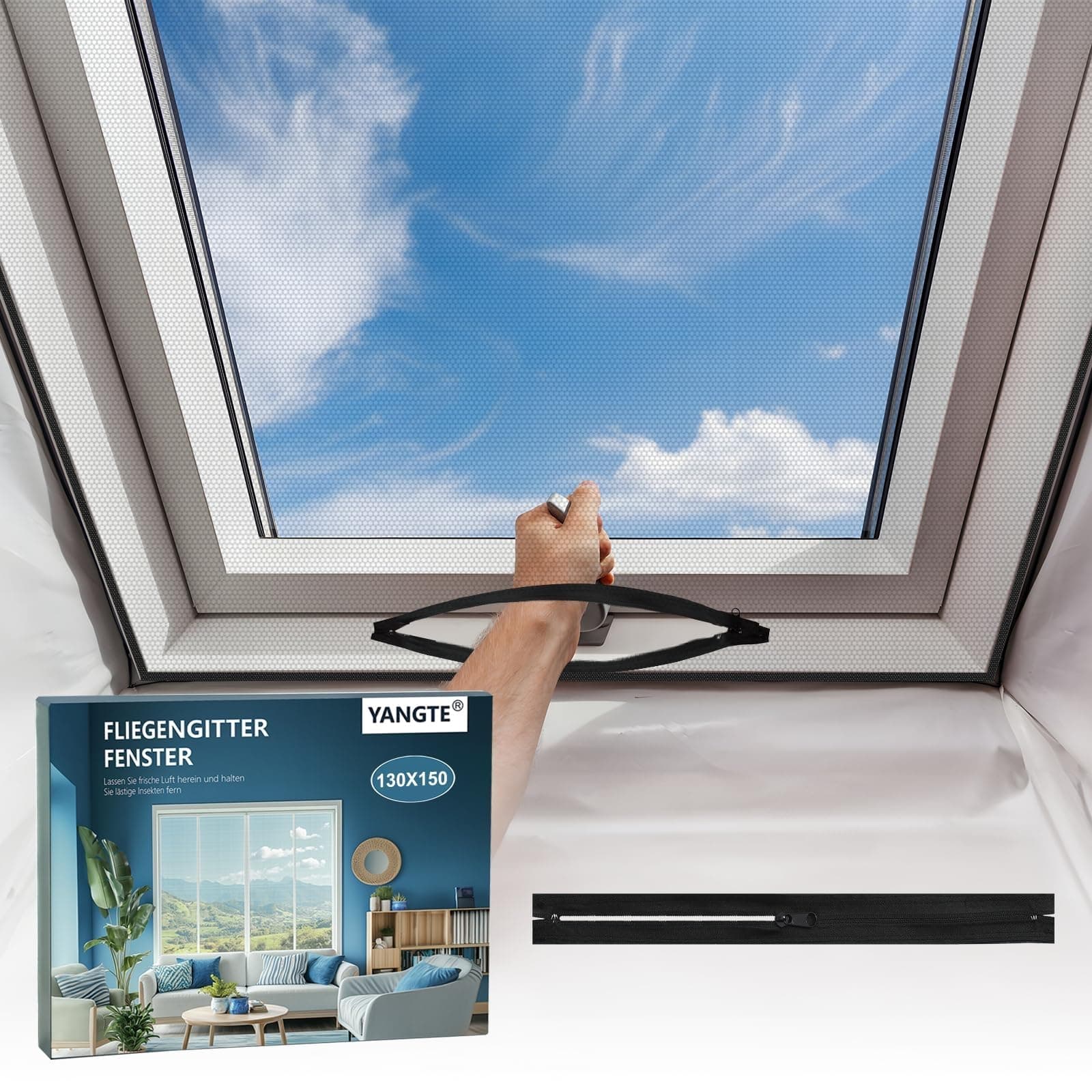 YANGTE Fliegengitter Fenster Fliegengitter Dachfenster (130x150 cm | Schwarz) 🦟🪰 Insektenschutz Fenster mit stärkerem Klebstoff Klettverschluss 🏡
