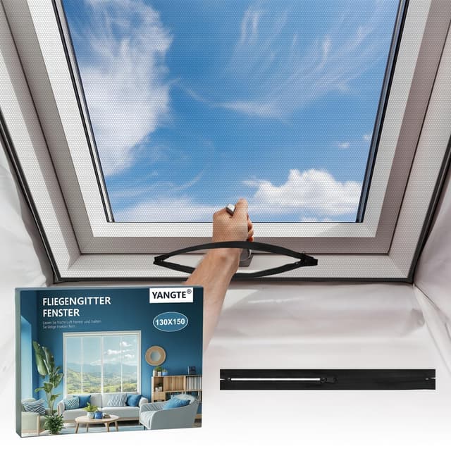 YANGTE Fliegengitter Fenster Fliegengitter Dachfenster (130x150 cm | Schwarz) 🦟🪰 Insektenschutz Fenster mit stärkerem Klebstoff Klettverschluss 🏡