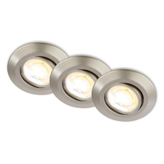 BRILONER - 3er Set LED Einbaustrahler 230V Gehäuse 50% recycelt, Schwenkbar, Ra90, Farbtemperaturwechsel, LED Spot, flach, Deckenspots, Einbauleuchten, 68mm, 90x24mm (DxH), Matt-Nickel 9 x 2,4 cm nicht Dimmbar Matt-nickel 🌿💡