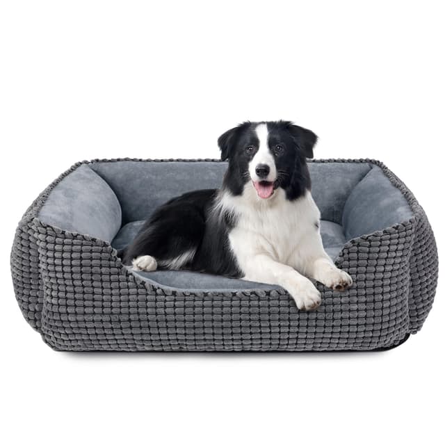 JOEJOY Hundebett Mittelgroße Hunde, Hundekorb Waschbar Flauschig, Plüsch rutschfeste Hundebetten, 76x61x23cm Grau 🐶