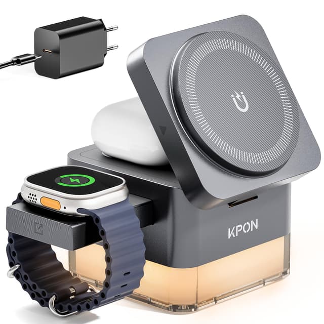 🔋📱✨ KPON Magsafe Ladestation für iPhone und Apple Watch - 4-in-1 Ladestation mit Nachtlicht