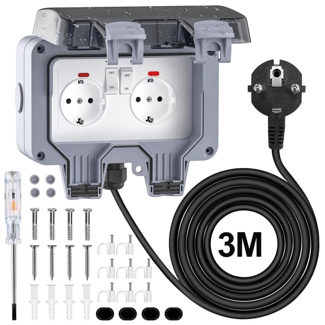 🔌🌧️ Außensteckdose Wasserdicht IP66 Aussensteckdose 2 Fach Doppel Steckdose Außen mit 3M Kabel 🛠️🌿