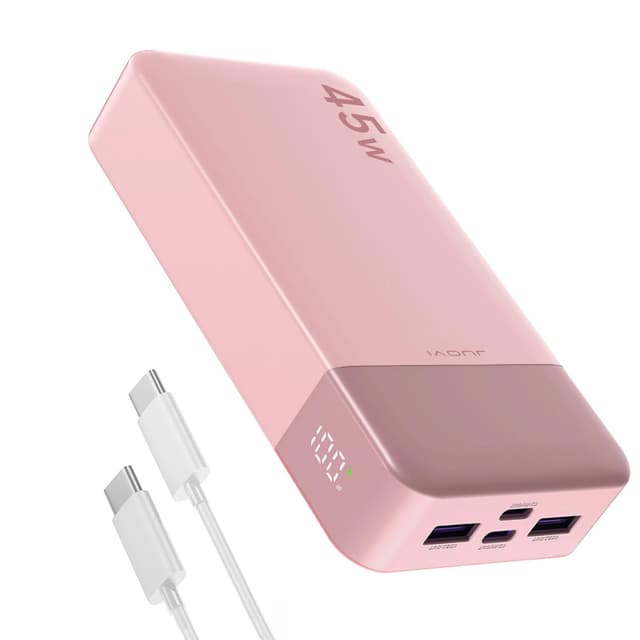 🔋 JUOVI Tragbare Powerbank J2621, 20000mAh Akku Pack 45W Schnellladefunktion (Rosa) - Deal!