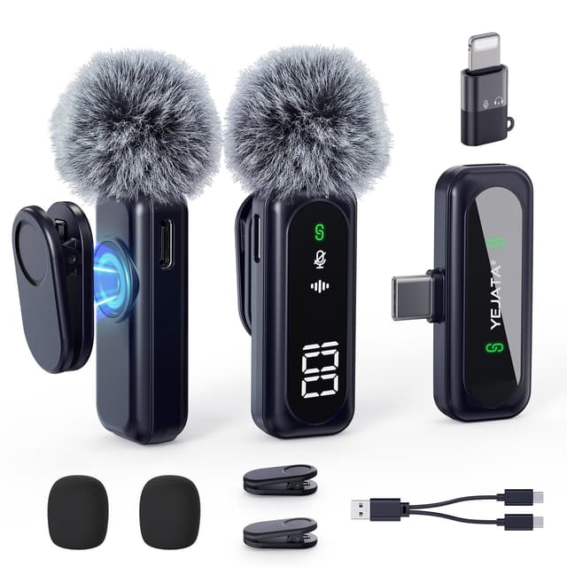 YEJATA Kabelloses Lavalier-Mikrofon mit digitaler Batterieanzeige 🎙️