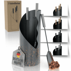 Heimfleiss® Kaminbesteck Grau Modern | Kaminzubehör mit Edelstahl Griffen