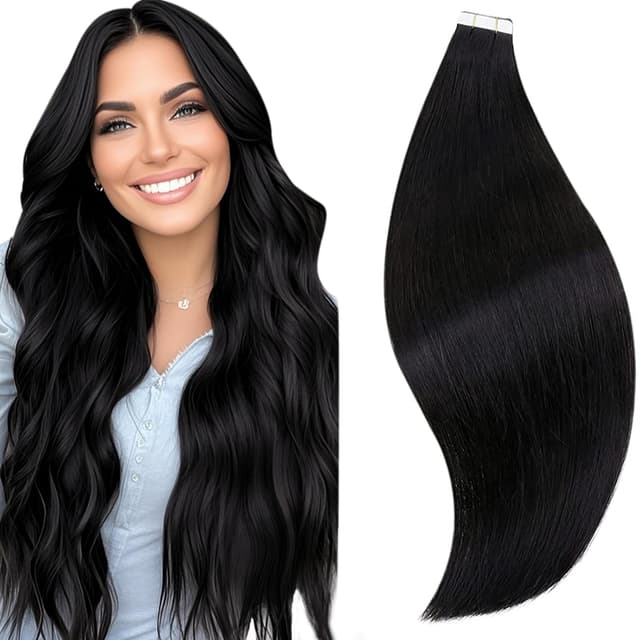 RUNATURE Tape Extensions Schwarz 45cm 🖤 Tape in Haarverlängerung 20 Stück 50g