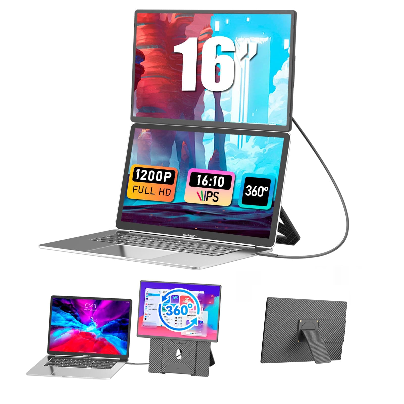 Tragbarer Monitor 16" FHD 1200P Laptop-Bildschirm Extender 🚀
