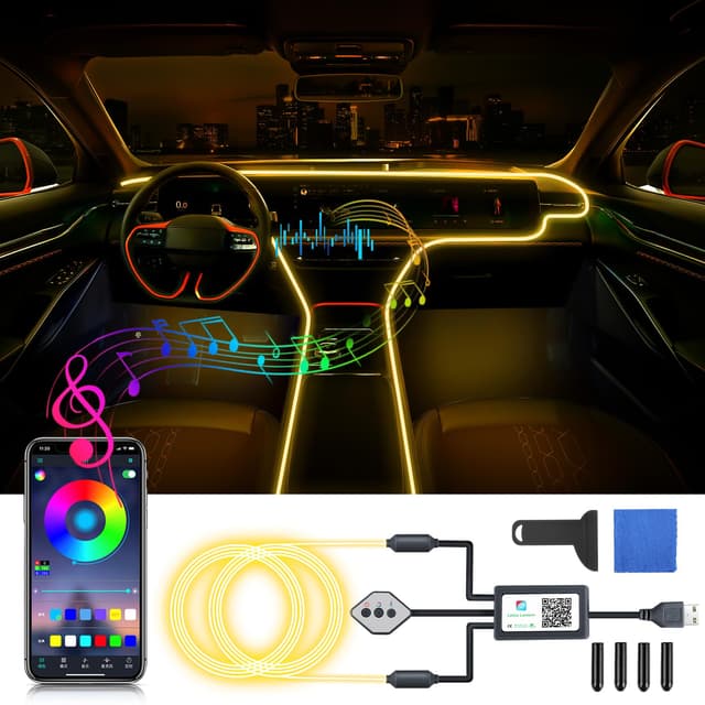 OMECO USB Ambientebeleuchtung Auto LED Innenbeleuchtung 4m 5050 RGB mit APP und Kontroller 5V LED Streifen