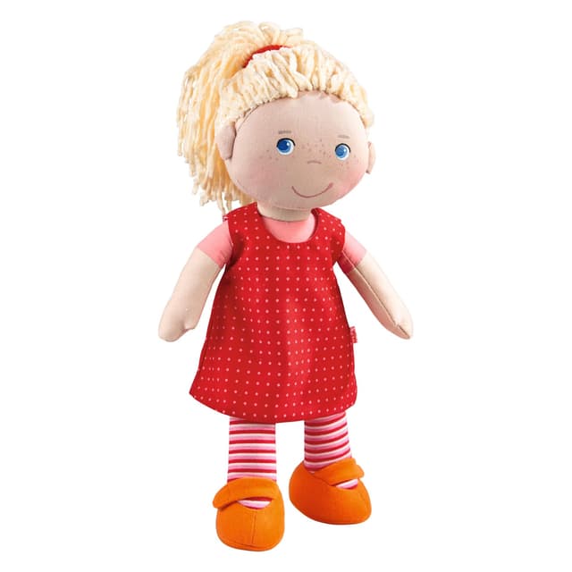 🎉 HABA 302108 - Puppe Annelie, Stoffpuppe mit Kleidung und Haaren, 30 cm, Spielzeug ab 18 Monaten, Rotes Single - JETZT 12% RABATT!