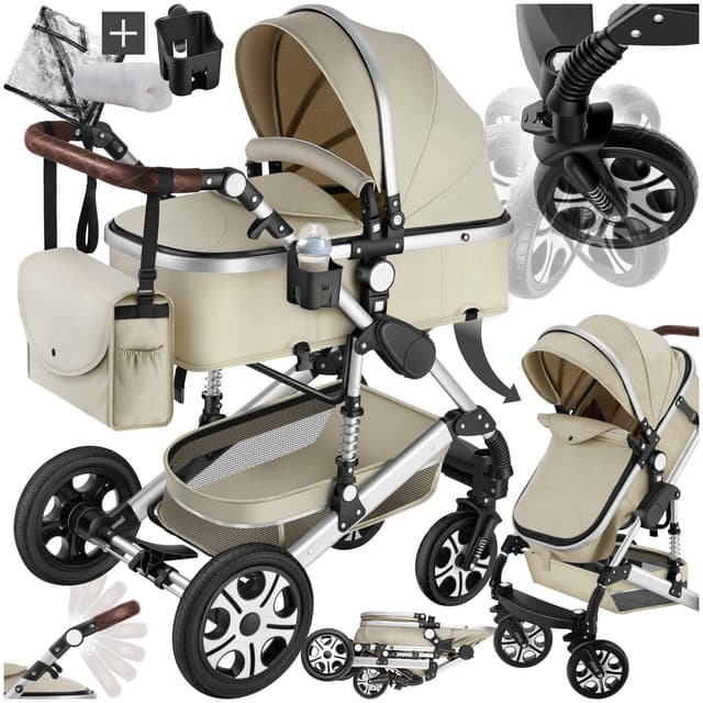 👶🛒 tectake® 2 in 1 Kinderwagen - Grau/Beige: Liegefunktion & Zubehör 🌟